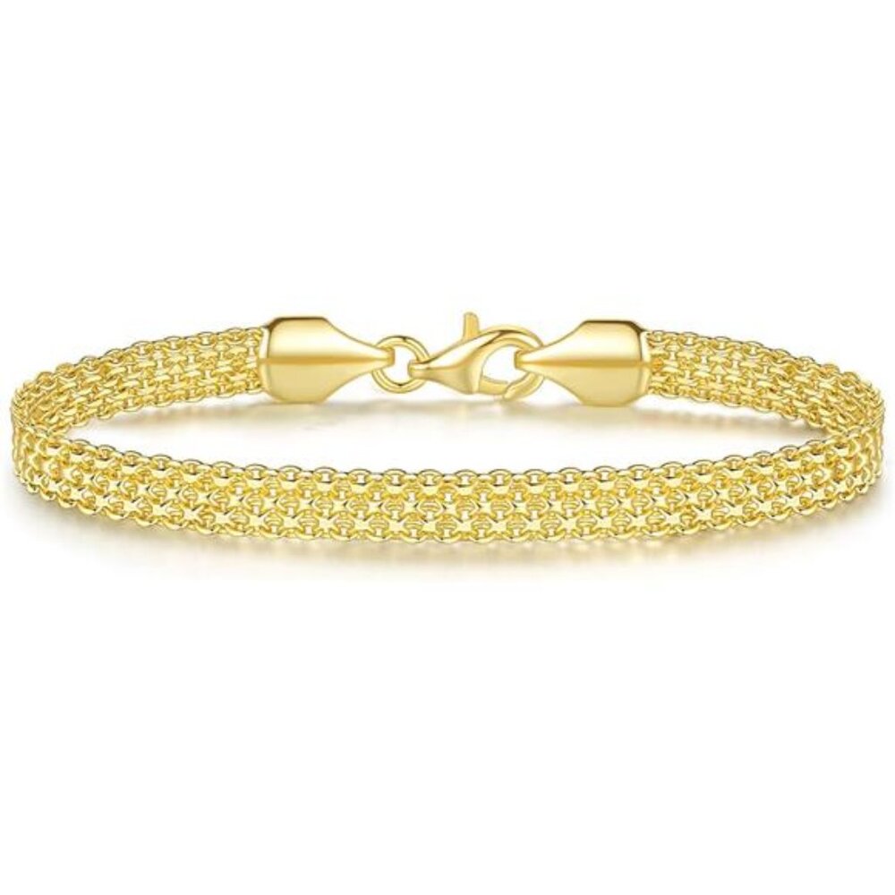 14K Gold Bracelets Mesh Link Chain Bracelet 5.6mm Width Gold Bracelets